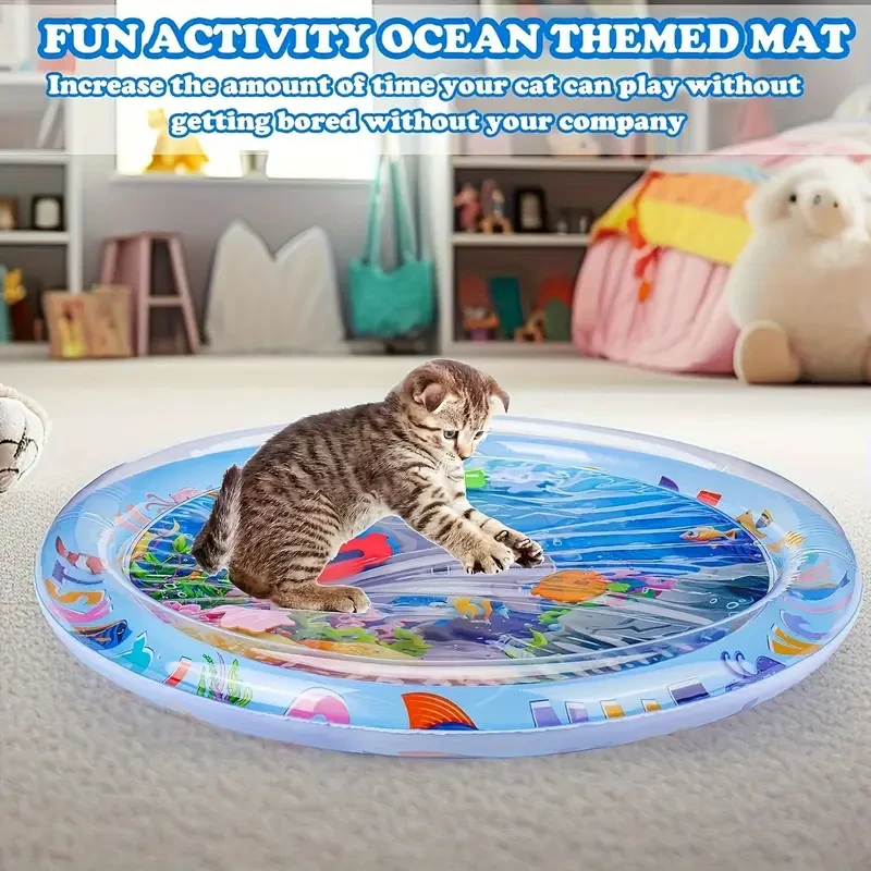 Splash-Proof Interactive Cat Play Mat with Floating Fish Design - Durable PVC