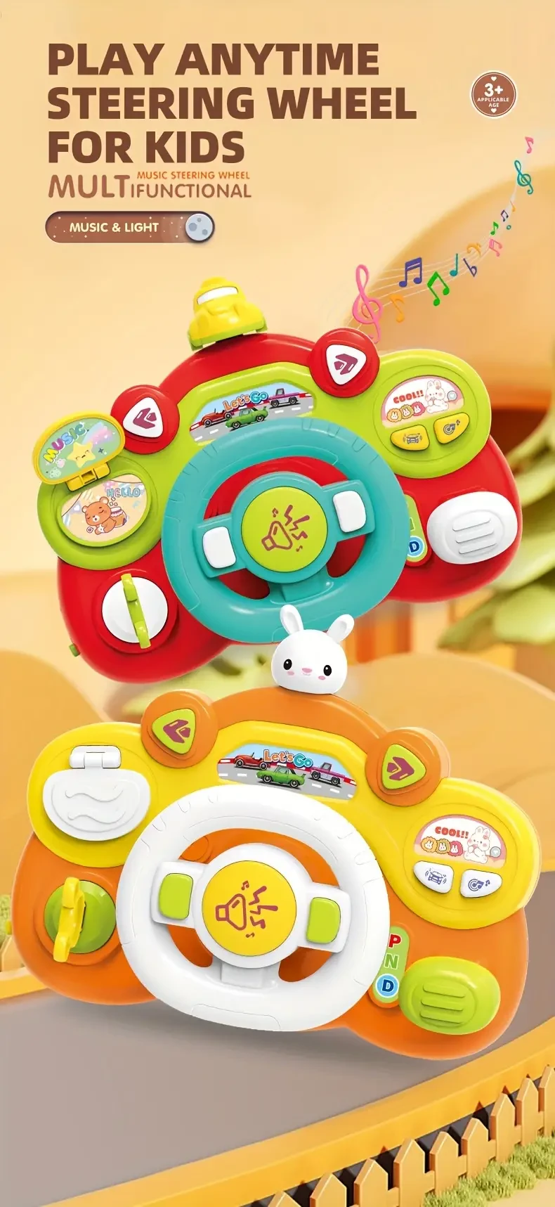 Interactive Steering Wheel Toy for Youngsters - Fun Lights & Music, Battery-Powered, Perfect Gift for Halloween, Thanksgiving, Christmas & Birthdays