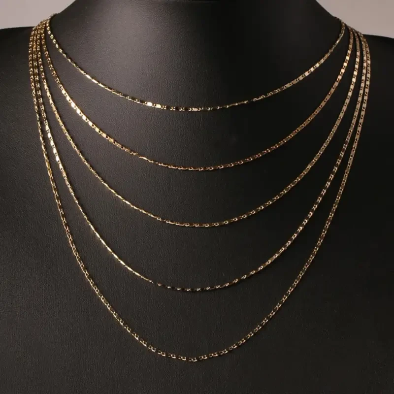 Italian Flat 18K Gold Punk Necklace Chain