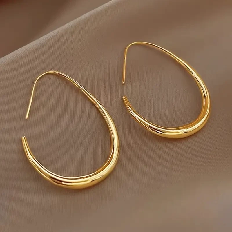 Glossy Water Drop Hoop Earrings 18K Gold