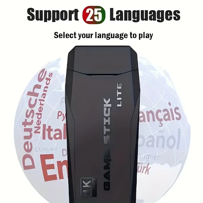 Game Stick Lite Classic Retro Game Console, 4K HD Experience, Wireless Controller, 2.4G/3G/4G/5G Compatible, Plastic, Supports Download, Search Games, Two Controllers, 3D Joystick - No Download Required