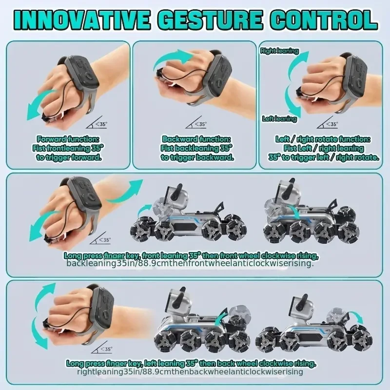 8WD Remote Control Robot Dog with Gesture Control and LED Lights - All-Terrain Toy for Kids