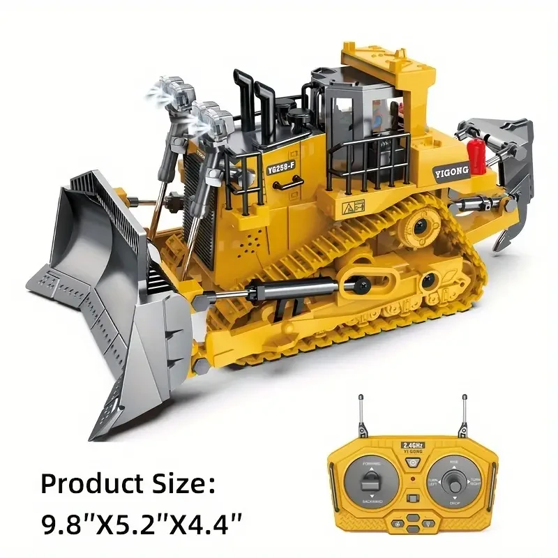 9 Channels Remote Control Bulldozer - 2.4Ghz RC Construction Vehicle with Light, Sound, and Rechargeable Batteries