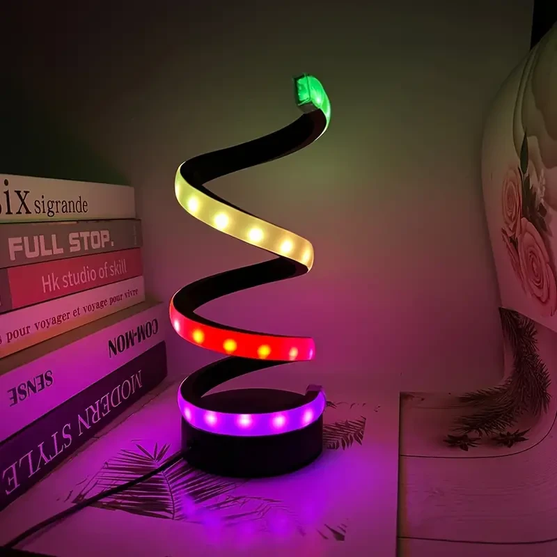 Modern Spiral LED Table Lamp - USB Powered, Color-Changing RGB Illusion Lamp