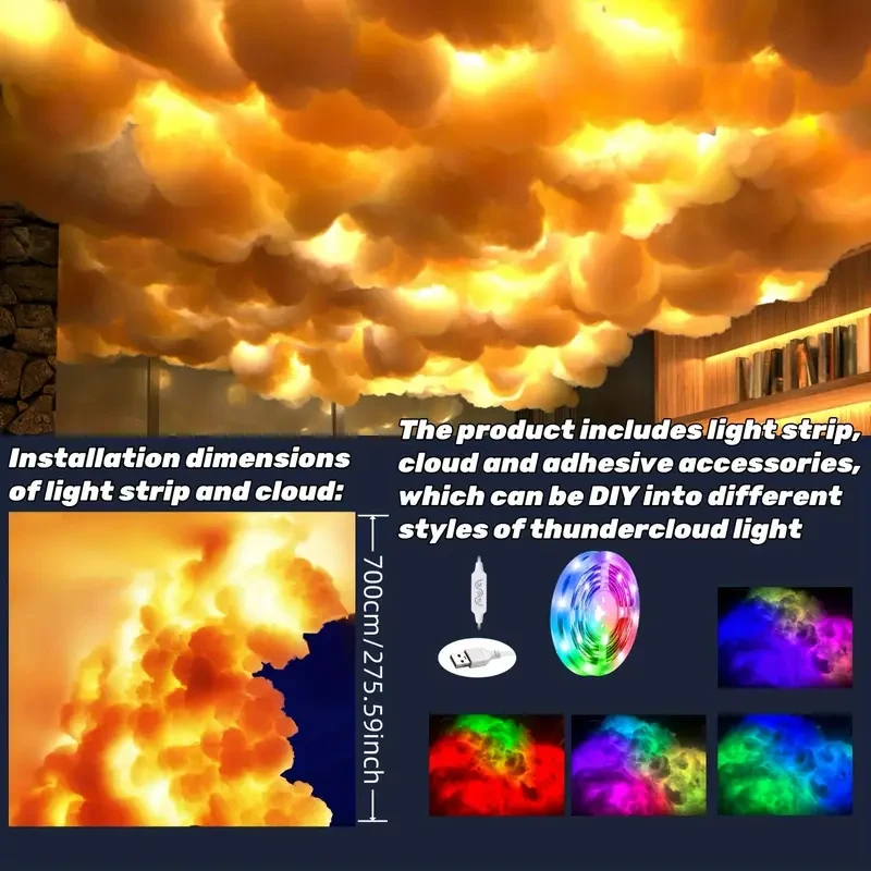 7.0 Meter DIY Thunder Cloud LED Light - USB Powered, App & Remote Control