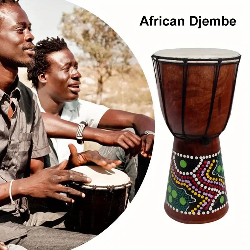 Lixada 15.24cm Hand-Carved African Djembe Drum - Solid-Wood Goat-Skin Traditional Instrument