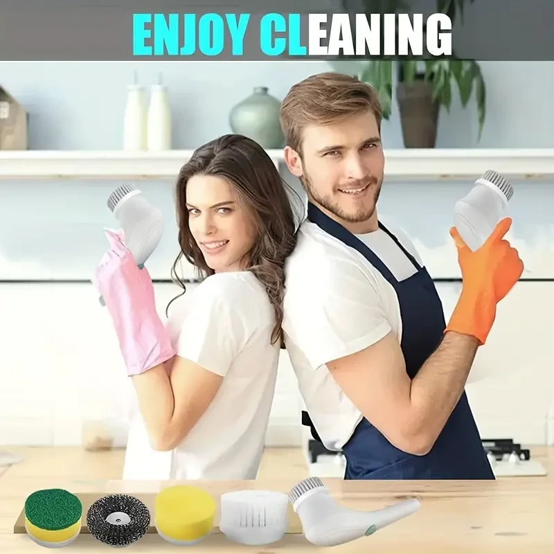 Electric Scrubber With 5 Replaceable Brush Heads,