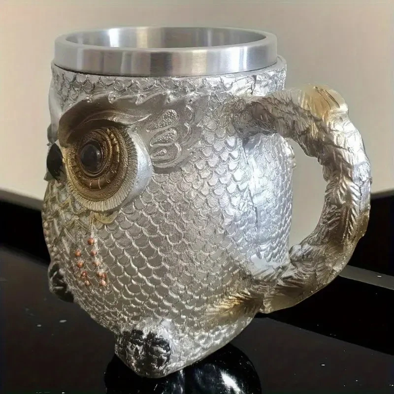 Hand-carved Owl Stainless Steel Resin Mug Coffee Mug