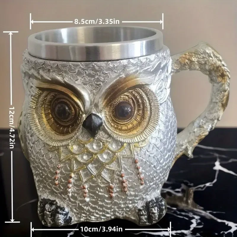 Hand-carved Owl Stainless Steel Resin Mug Coffee Mug