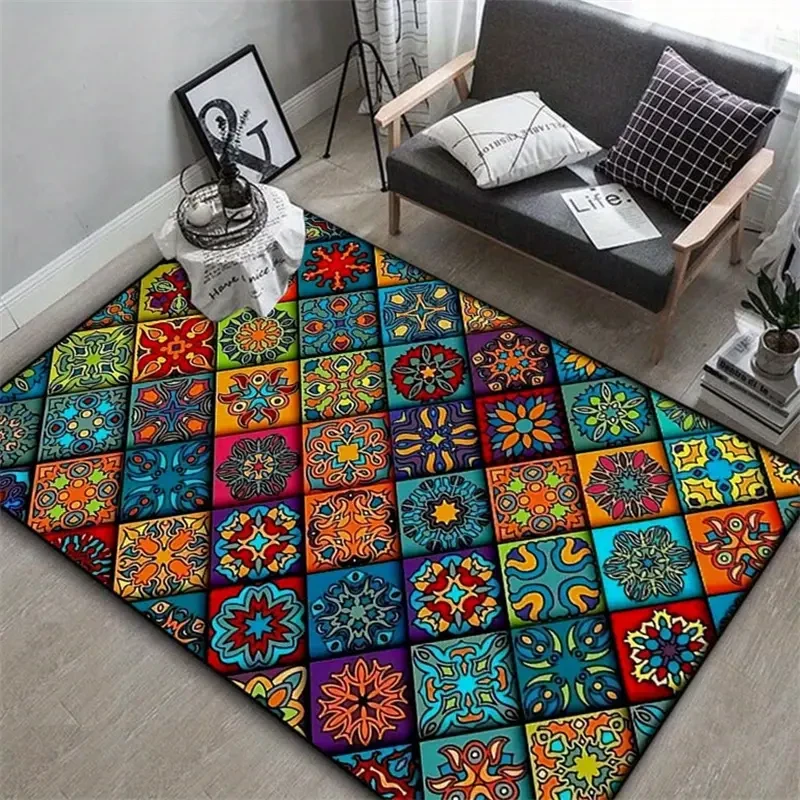 Personalized Geometric Mandala Flower Area Rug