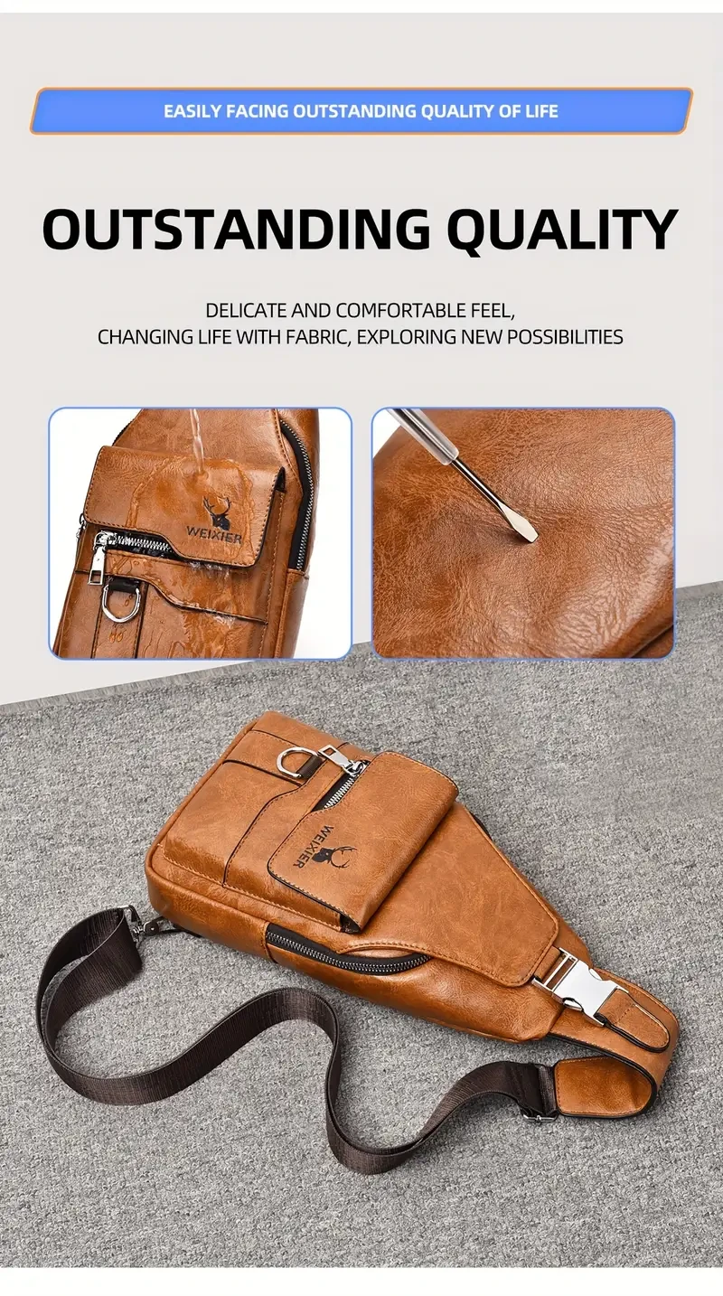 Vintage-Inspired Premium PU Leather Sling Bag - Durable, Water-Resistant, and Adjustable Crossbody Shoulder Bag with Multiple Compartments - Perfect for Work, Short Trips, and Outdoor Activities