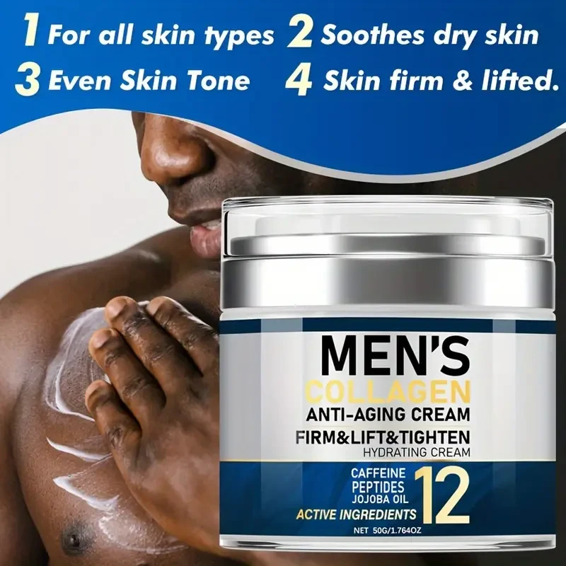 Men's Collagen Firming Cream - 50g, Anti-Aging & Hydrating Facial Moisturizer with Caffeine, Vitamin E & Niacinamide for All Skin Types