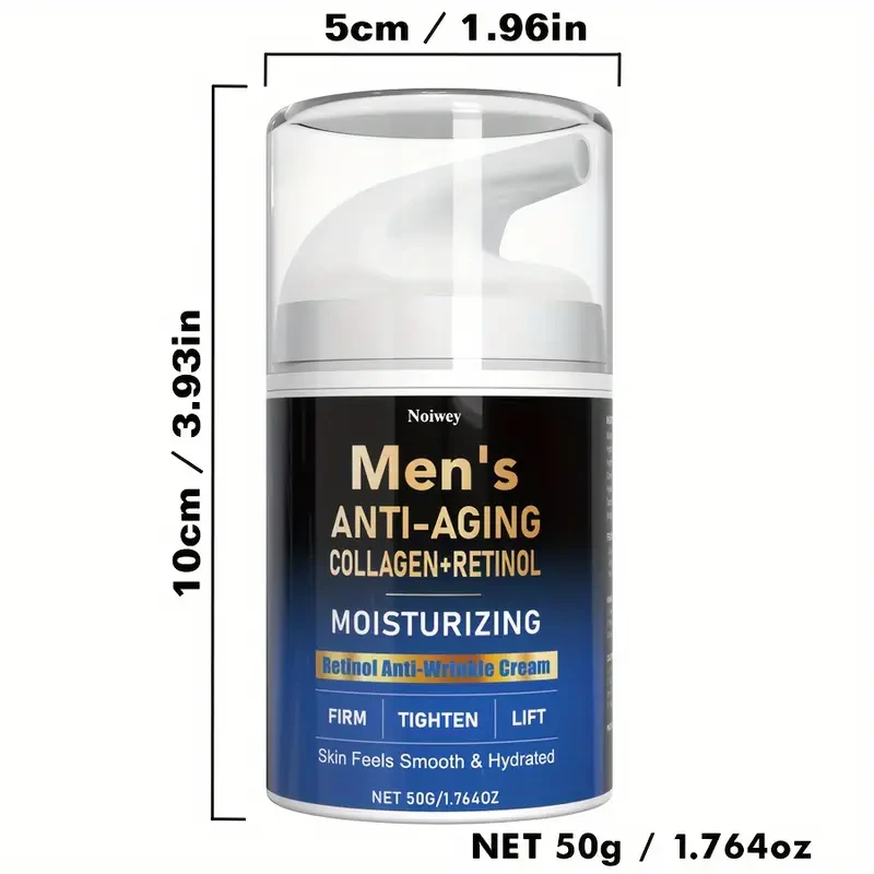 Men's Retinol & Collagen Body Firming Cream - Unscented Anti-Aging Moisturizer with Jojoba Oil, Caffeine & Hyaluronic Acid - Vitamin E Enhanced Full Body Tightening Lotion for All Skin Types - 1.764oz