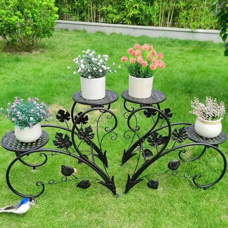 1 Pair of Metal Tall Plant Pot Stands - 4-Tier Elegant Flower Planter Rack