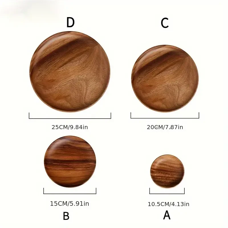 4-Piece Set of Natural Wooden Plates