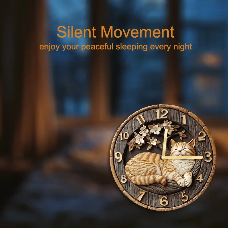 Charming Tabby Cat & Cherry Blossom Wall Clock