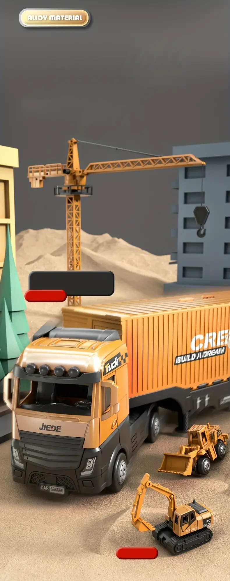 Kids Alloy Construction Toy Set - Manual Skid Steers with Weather-Resistant Features, Removable Heavy-Duty Truck and Container, Ideal for Boys Aged 3-6 Years - Educational Play Vehicles for Christmas and New Year Gifts Without Battery