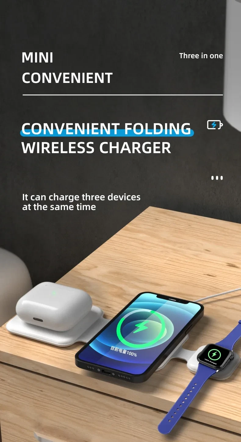 3 In 1 Magnetic Foldable Wireless Charger Charging Station