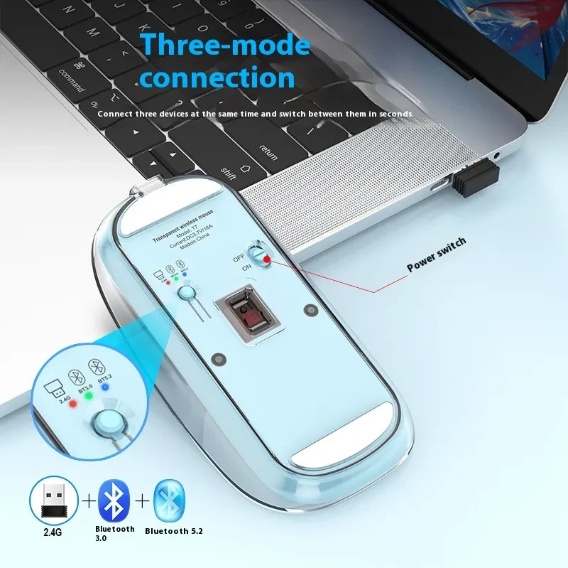 Transparent Magnetic Three-mode Wireless Bluetooth-compatible Mouse