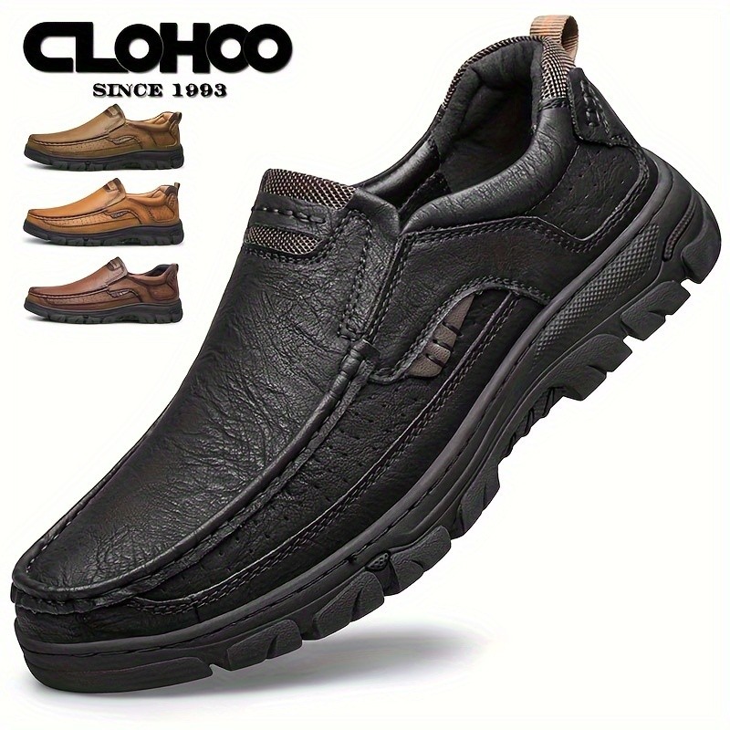CLOHOO Men's Stitching Leather Casual Loafers