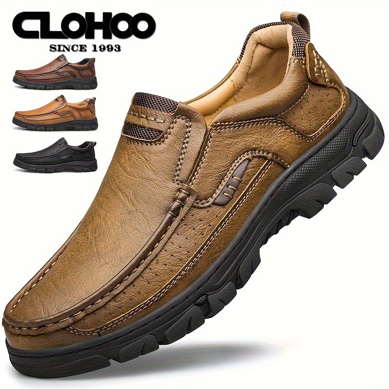 CLOHOO Men's Stitching Leather Casual Loafers