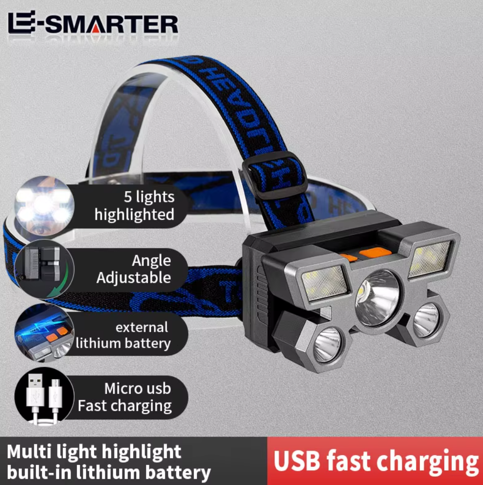 USB Rechargeable Headlamp Portable 5LED