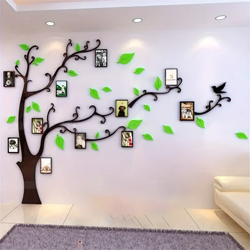 DIY 3D Tree Wall Decal with Photo Frames - Pastel Green Family Mural