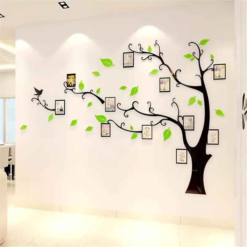 DIY 3D Tree Wall Decal with Photo Frames - Pastel Green Family Mural