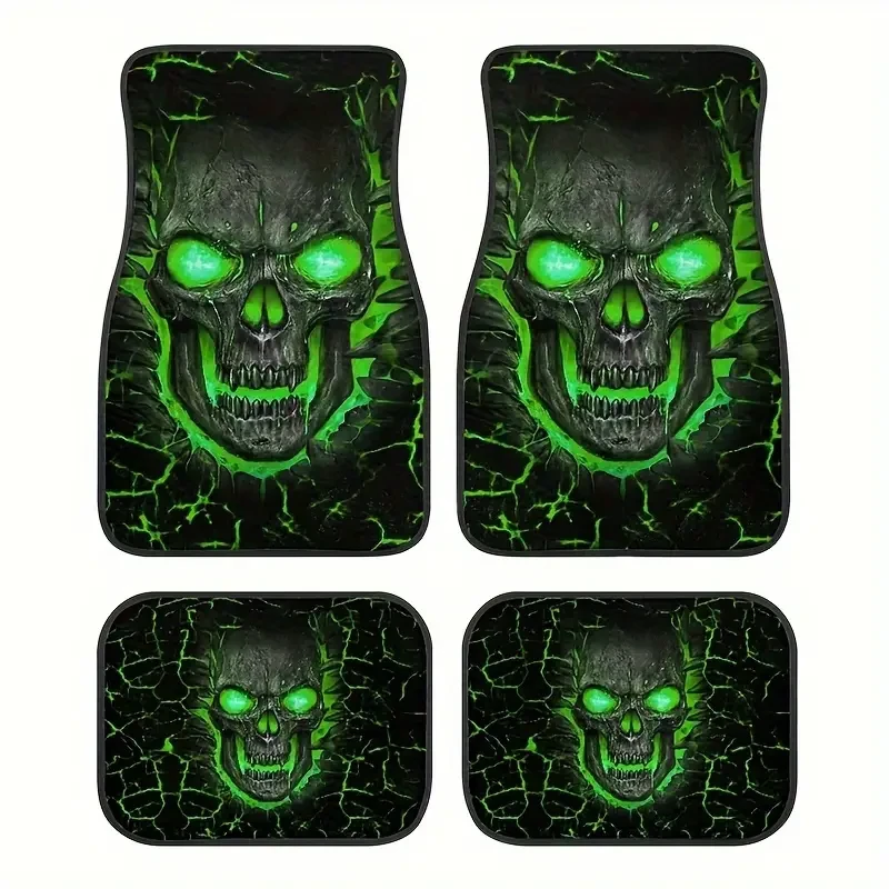 Skull Design Car Floor Mat Set - Non-Slip & Absorbent, 4pcs