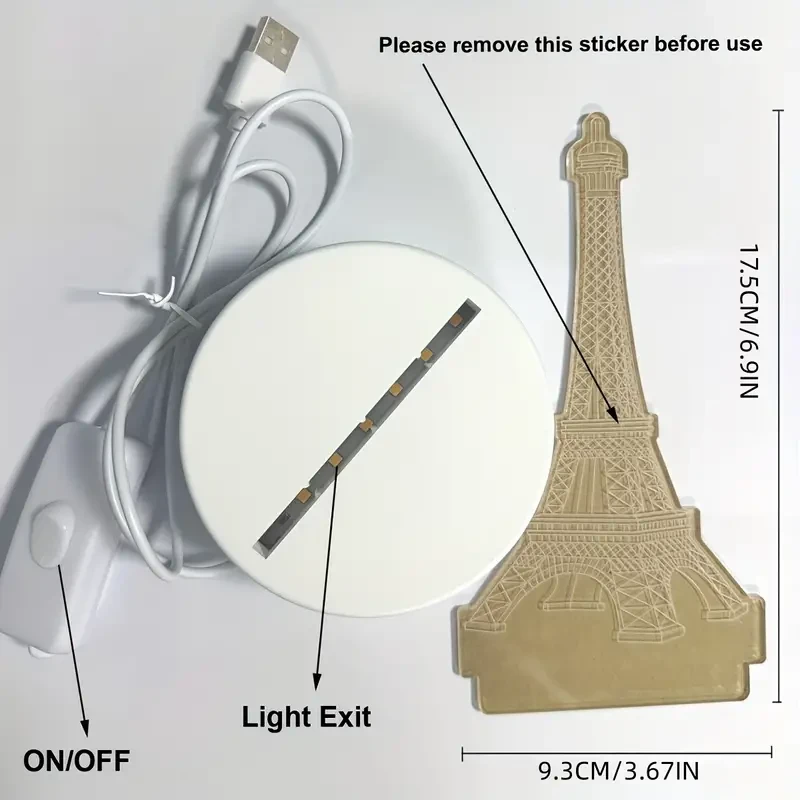 1pc Paris Tower 3D Night Light