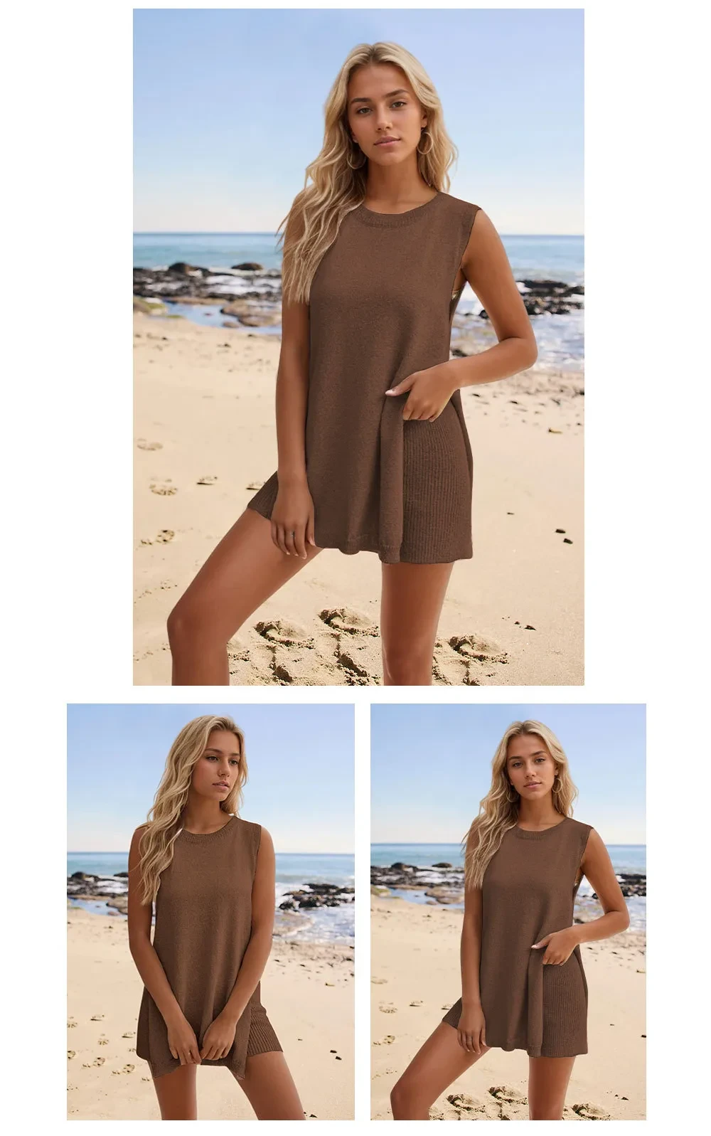 2pcs Women's Knitting Suit Summer Top And Shorts