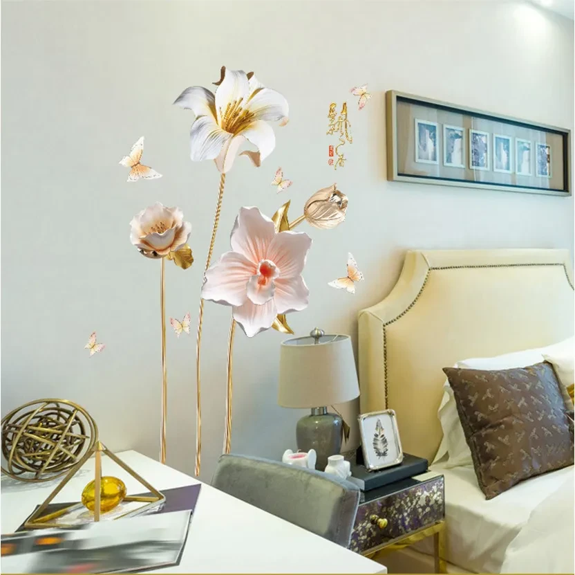 Orchid Fragrant Wall Stickers Relief Effect TV Background Wall