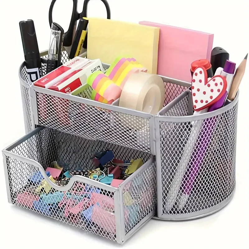 Pen Holder Mesh Desk Tidy  Desktop Stationery Organizer with Drawer