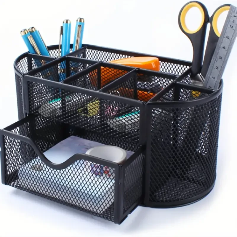 Pen Holder Mesh Desk Tidy  Desktop Stationery Organizer with Drawer