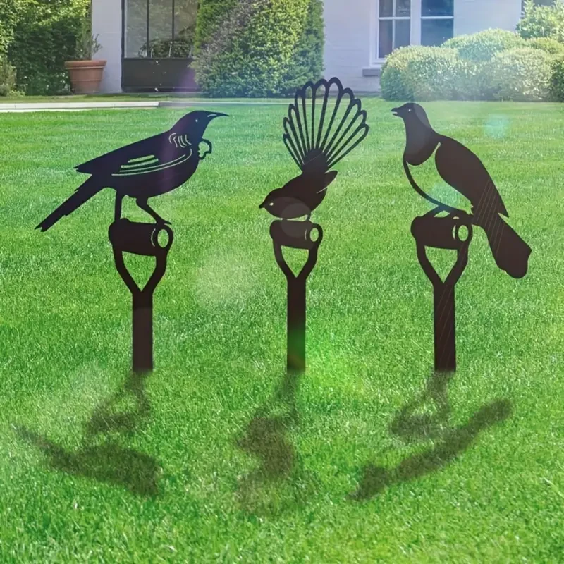 Charming 3pcs Bird Family Metal Garden Stakes  Outdoor Patio & Lawn Decor