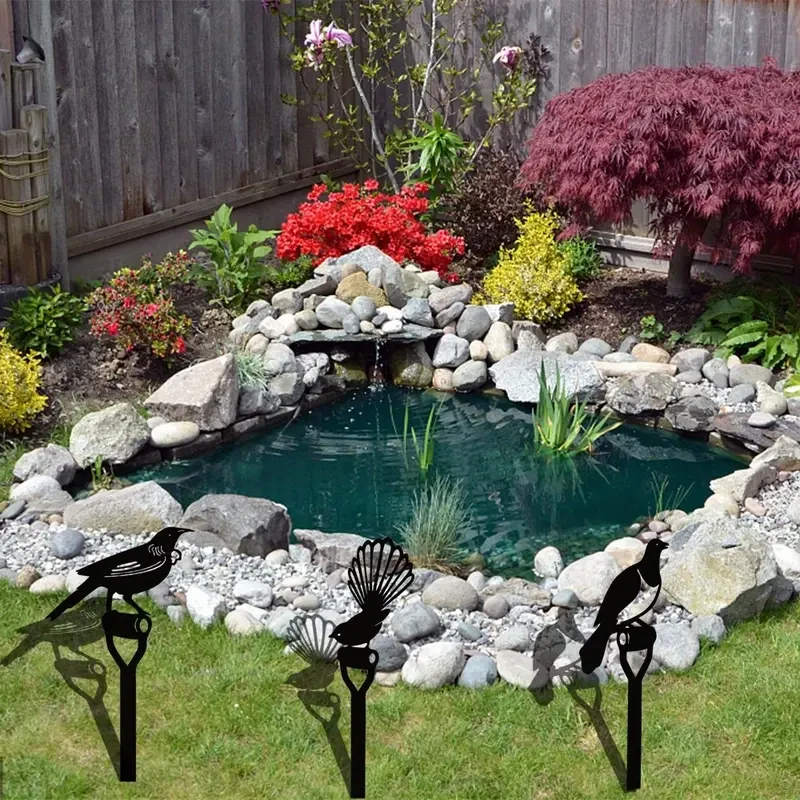 Charming 3pcs Bird Family Metal Garden Stakes  Outdoor Patio & Lawn Decor