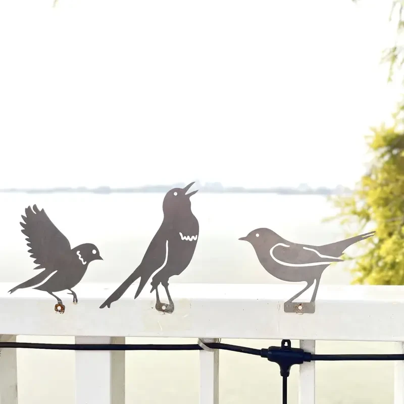 5pcs Rusty Metal Birds Set Outdoor Garden & Yard Decor