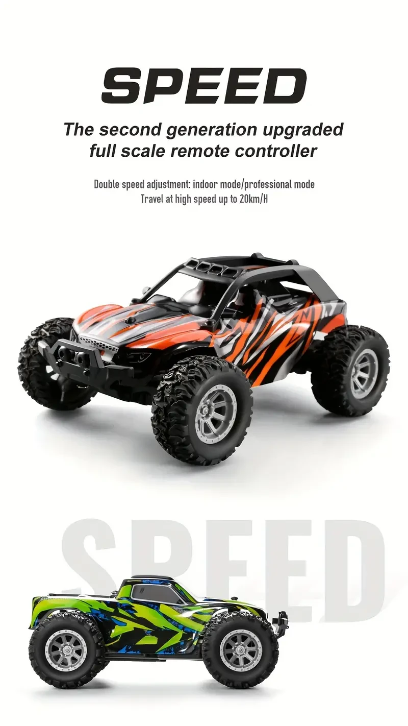 Scale High-Speed RC Off-Road Car - 20km/h Top Speed, 2.4Ghz, All-Terrain, Electric Toy Car with LED Lights - Ideal Christmas Gift for Boys and Girls, Perfect for Indoor and Outdoor Play