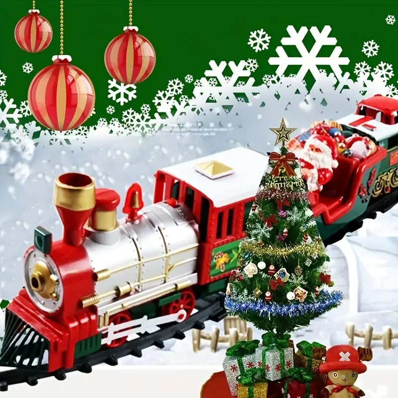1 Set Christmas Electric Train Set, Battery Powered Toy Train with Santa Claus and Snowman Figures, Holiday Gift for Boys and Girls