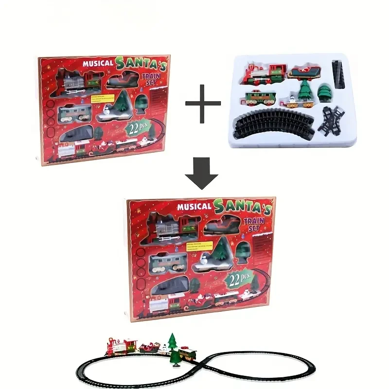 1 Set Christmas Electric Train Set, Battery Powered Toy Train with Santa Claus and Snowman Figures, Holiday Gift for Boys and Girls