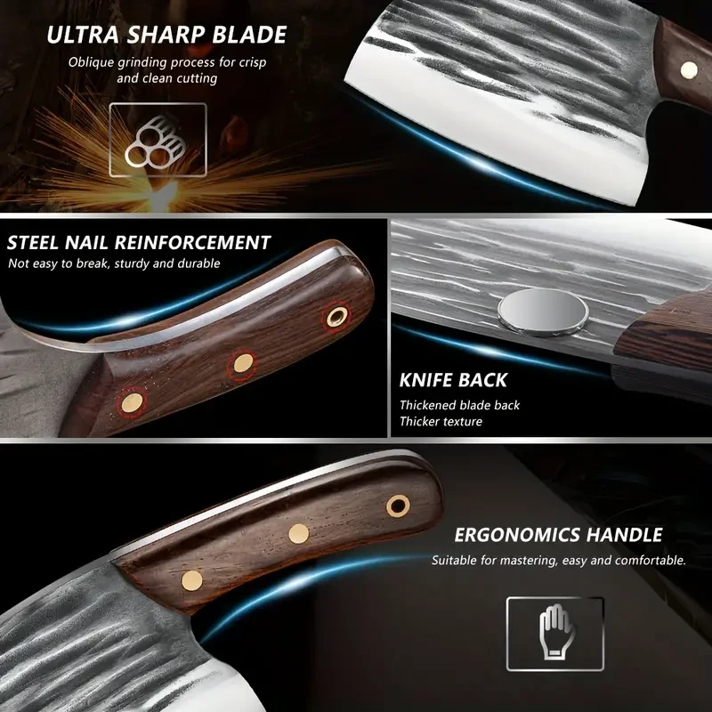 8PCS Professional Chef Butcher's Knife Set High Carbon Steel Japanese Kitchen Knives + Storage Bag