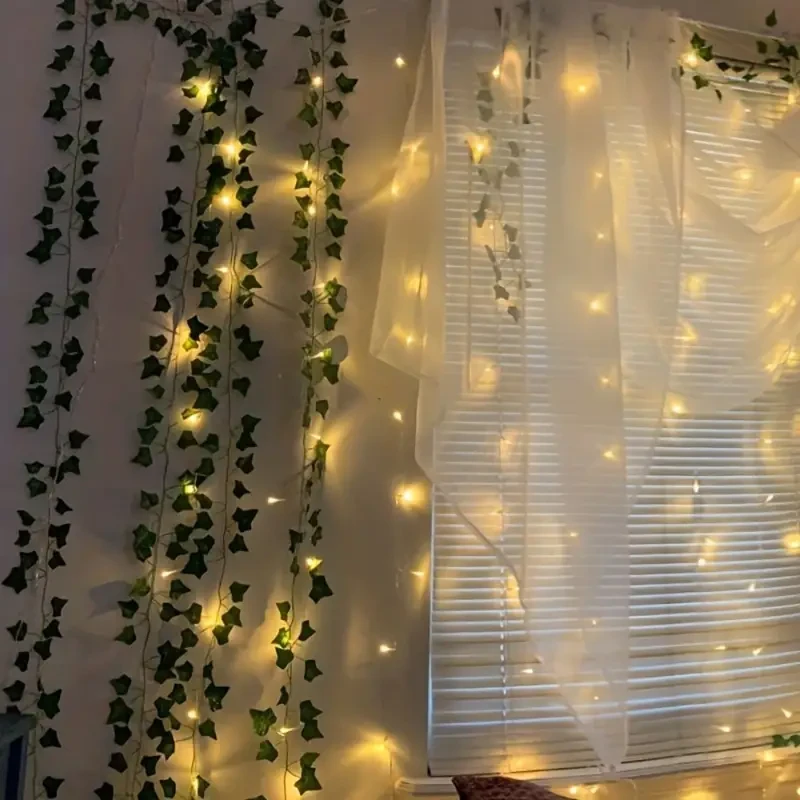 5.0m Artificial Ivy Leaf Plants with LED String Lights Green Vine Garland