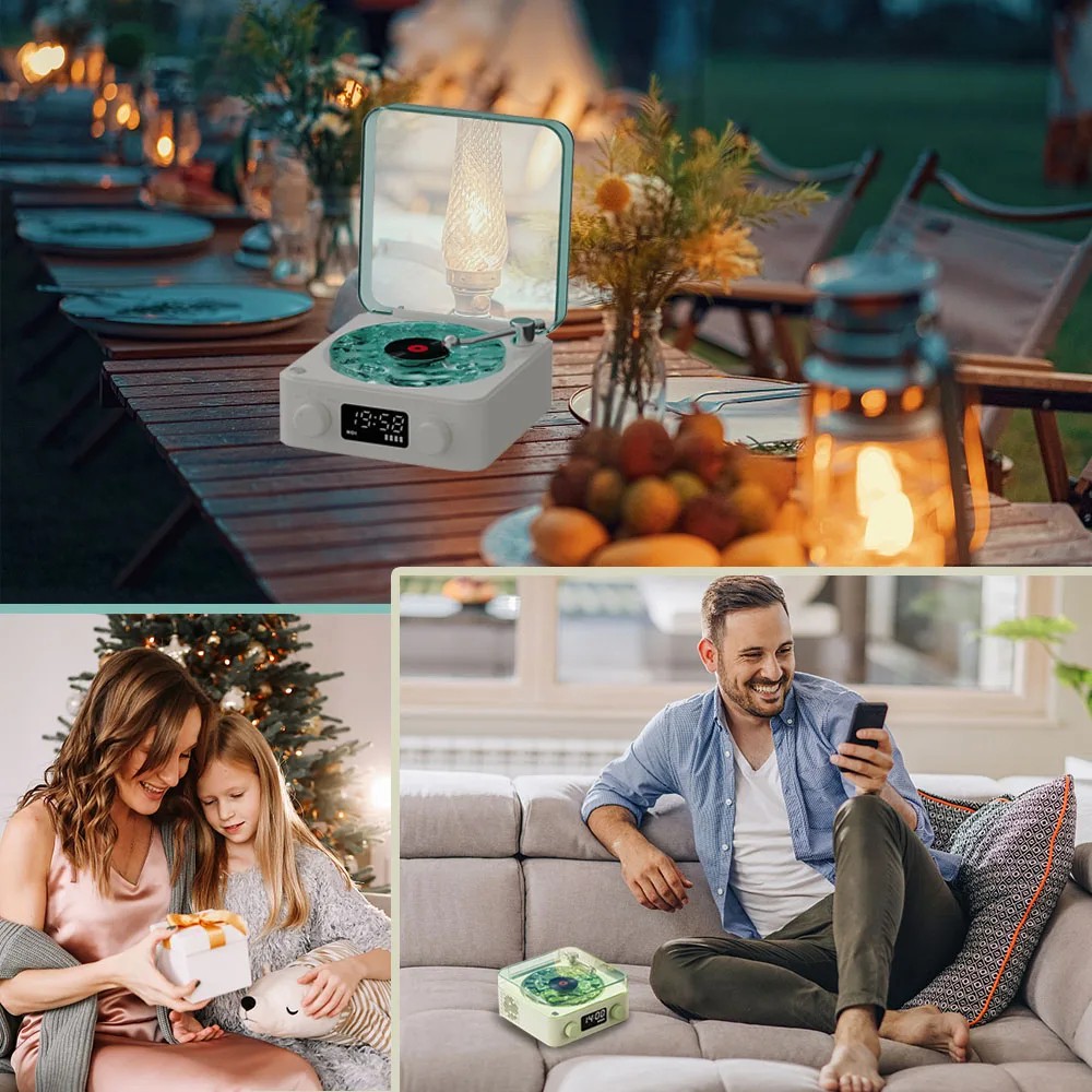 Retro Turntable Speaker Wireless With Alarm Clock