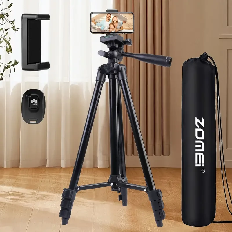 51" Adjustable Travel Tripod  Phone Holder & Remote Control
