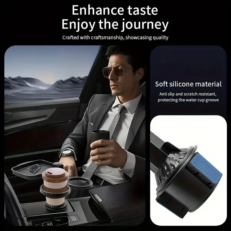 360 Rotatable Car Cup Holder  Expandable Snack Tray