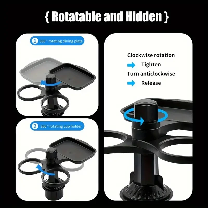 360 Rotatable Car Cup Holder  Expandable Snack Tray
