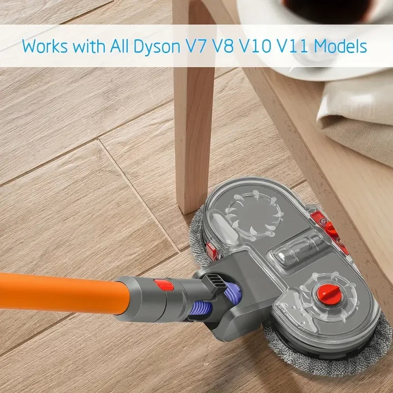 Electric Double Mop Attachment For Dyson V7 V8 V10 V11 V15 Vacuum Cleaners, Dual Spin Mop Head With 6 Washable Pads And Water Tank