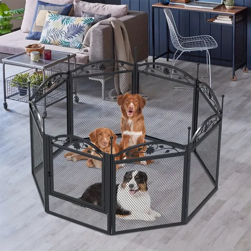 8 Panels Heavy Duty Dog Playpen Pen Pet Whelping Playpen Cage With Waterproof Fertility Mat Or Outdoor Garden Puppy Play Exercise Metal Fence