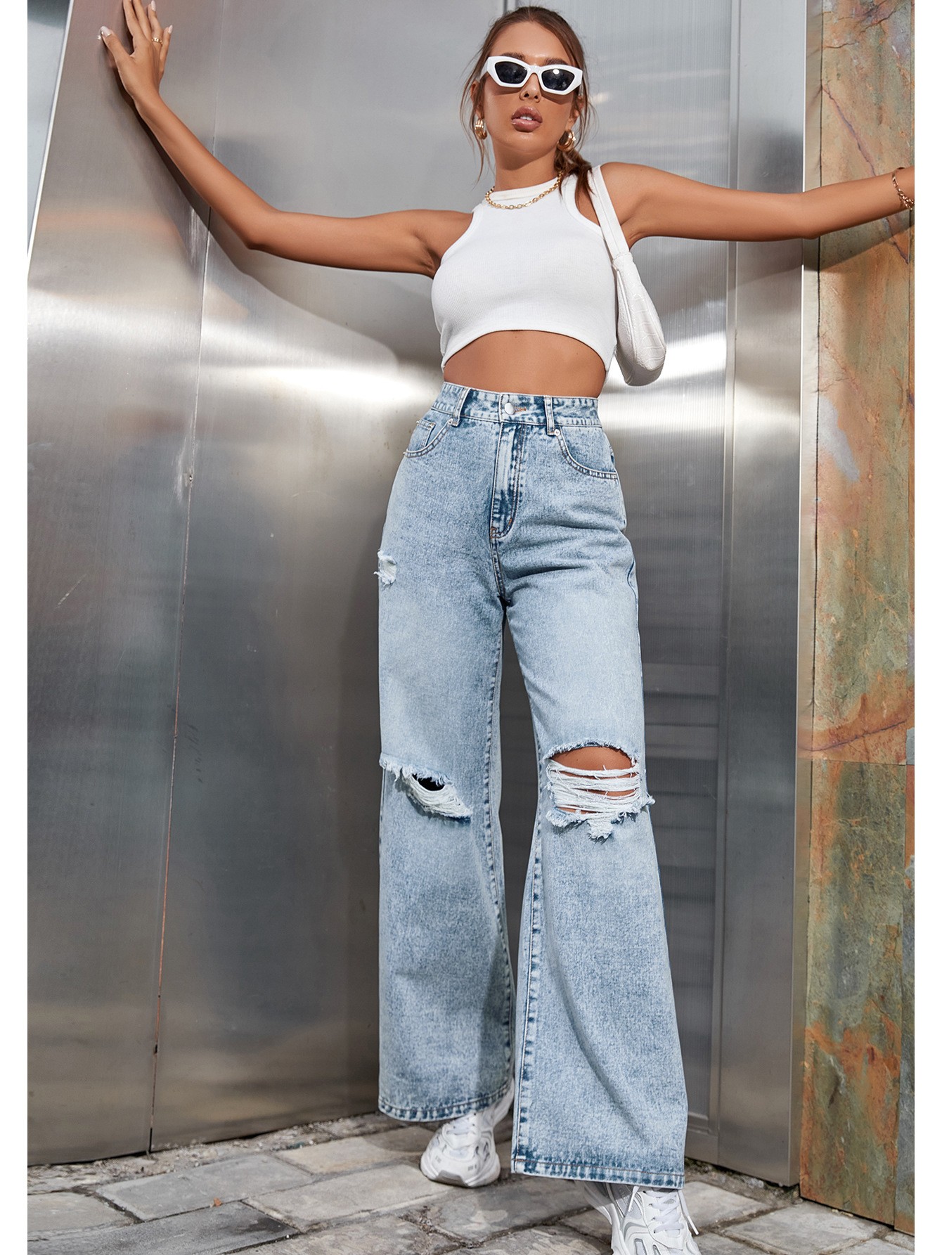 Women's High Waist Casual Denim Trousers