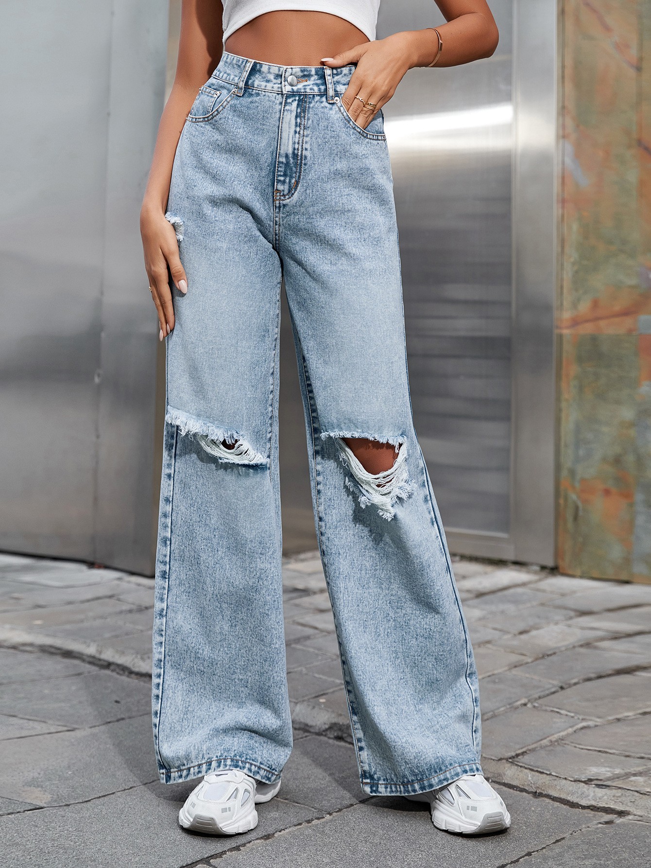 Women's High Waist Casual Denim Trousers